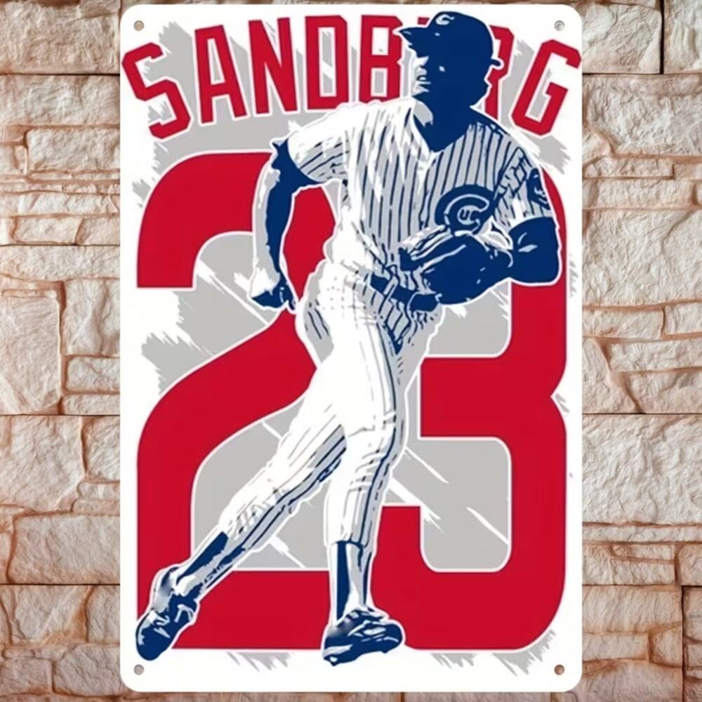 MLB Cubs Sandburg Baseball Sign 7.8" Retro Distressed Wall Baseball Throwback